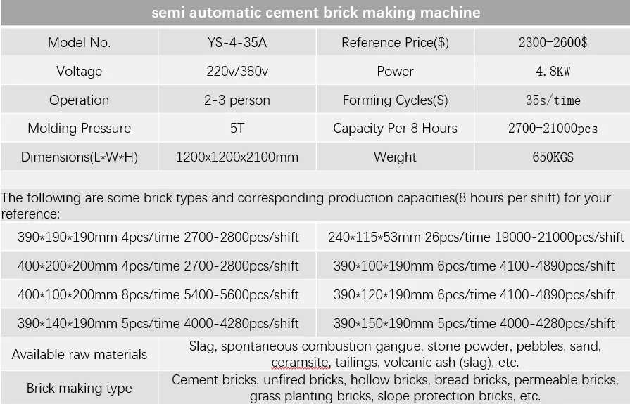 semi automatic cement brick making machine